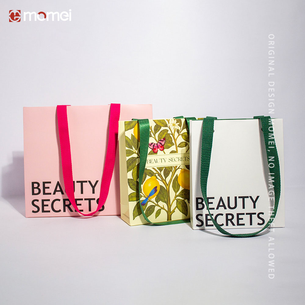 Custom Laminated Rivets Weaving Tote Paper Gift Bags With Logo Printed